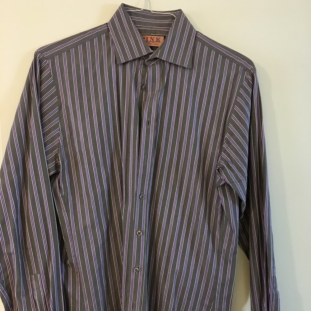 Grey and purple slim fit Thomas Pink shirt.